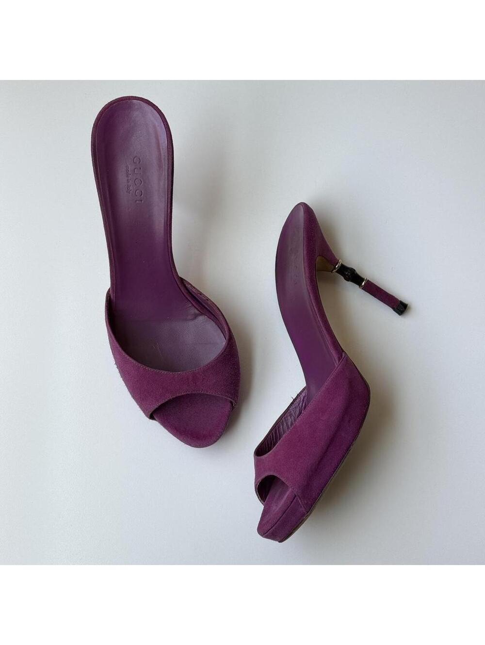 Gucci Purple Suede Bamboo Mules